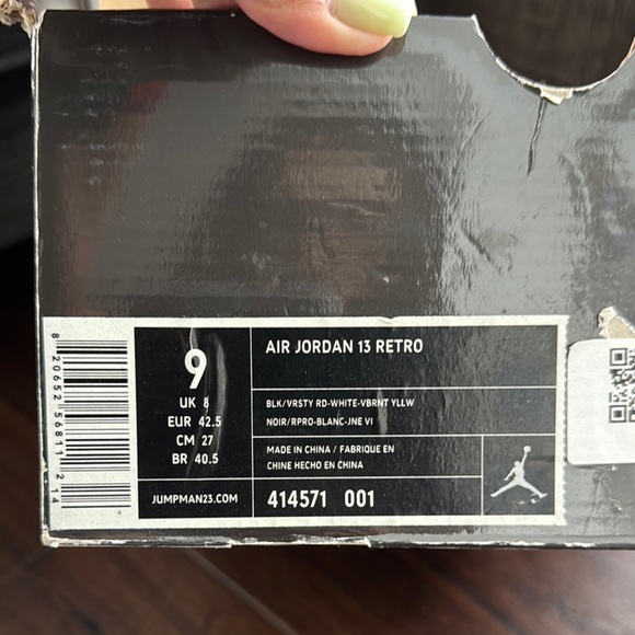 Air Jordan Men's Pre loved Retro 13 Black Varsity Red Sneakers Playoff 2011 - Picture 11 of 12